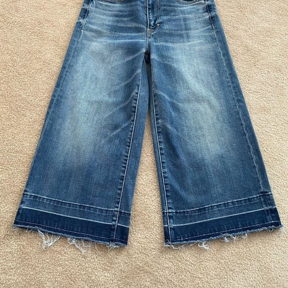 American Eagle Super Stretch 00R Festival Crop Wide Leg Jeans Raw Fringe Hems - Picture 4 of 9